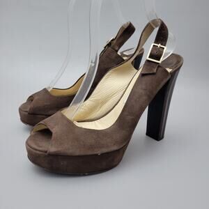 VTG Jimmy Choo Brown Suede Platform Slingback Heels Ultra High Size 38.5 US 8.5